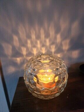 Vintage Homco Fairy Light Lamp Clear Glass Geometric Candle Holders Cottagecore